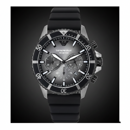 ساعة كرونوغراف Emporio Armani AR11515 للرجال مينا أسود وحزام سيليكون مقاومة للماء
