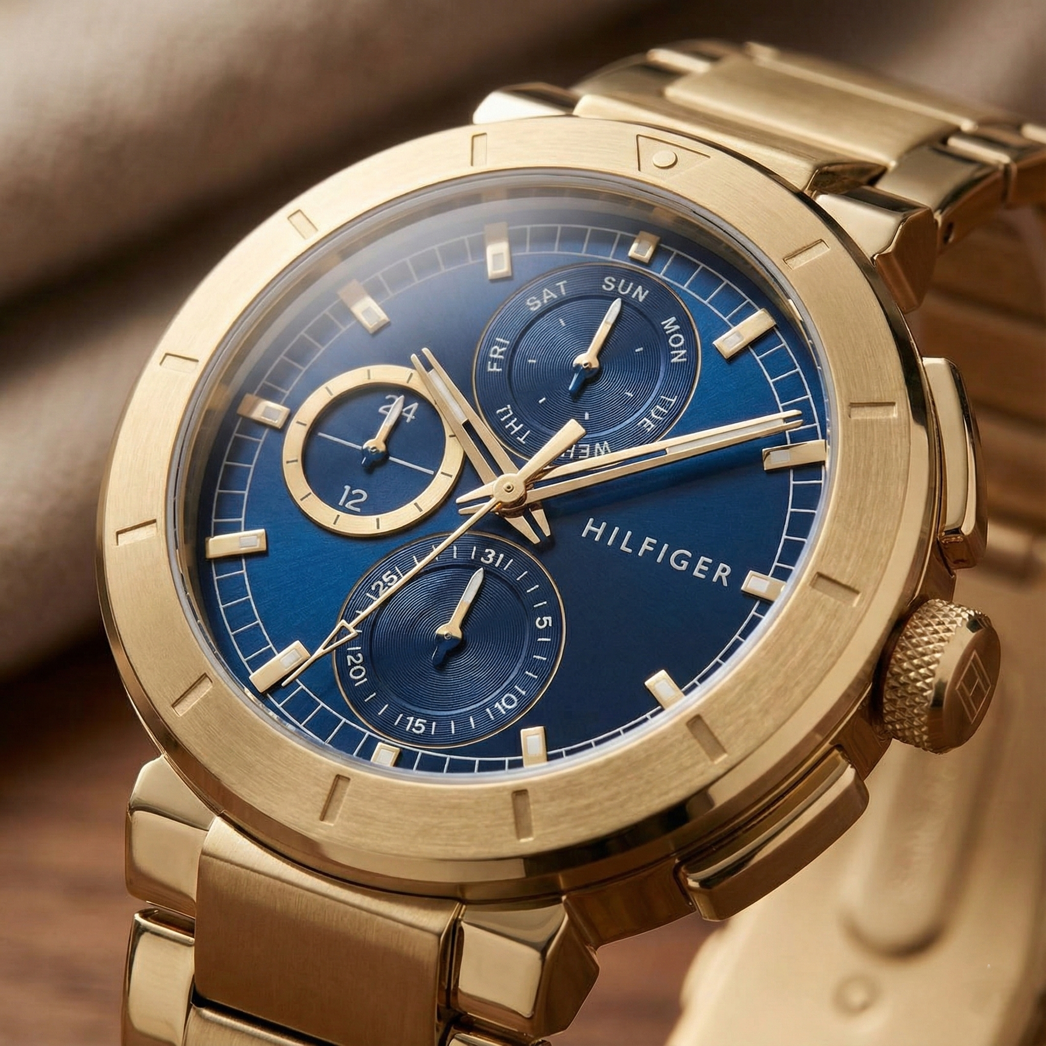 Tommy Hilfiger 1792118 Men’s Multi-Function Watch – Blue Dial & Gold Stainless-Steel Bracelet