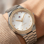 Tommy Hilfiger Ladies Crystal-Accent Watch – Model 1782723 – Silver & Gold Bracelet