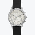 Guess Sunrise Multi-Function W1135L5 Silver Case Crystal Bezel Silver Dial Black Rubber Women's Watch