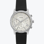 Guess Sunrise Multi-Function W1135L5 Silver Case Crystal Bezel Silver Dial Black Rubber Women's Watch