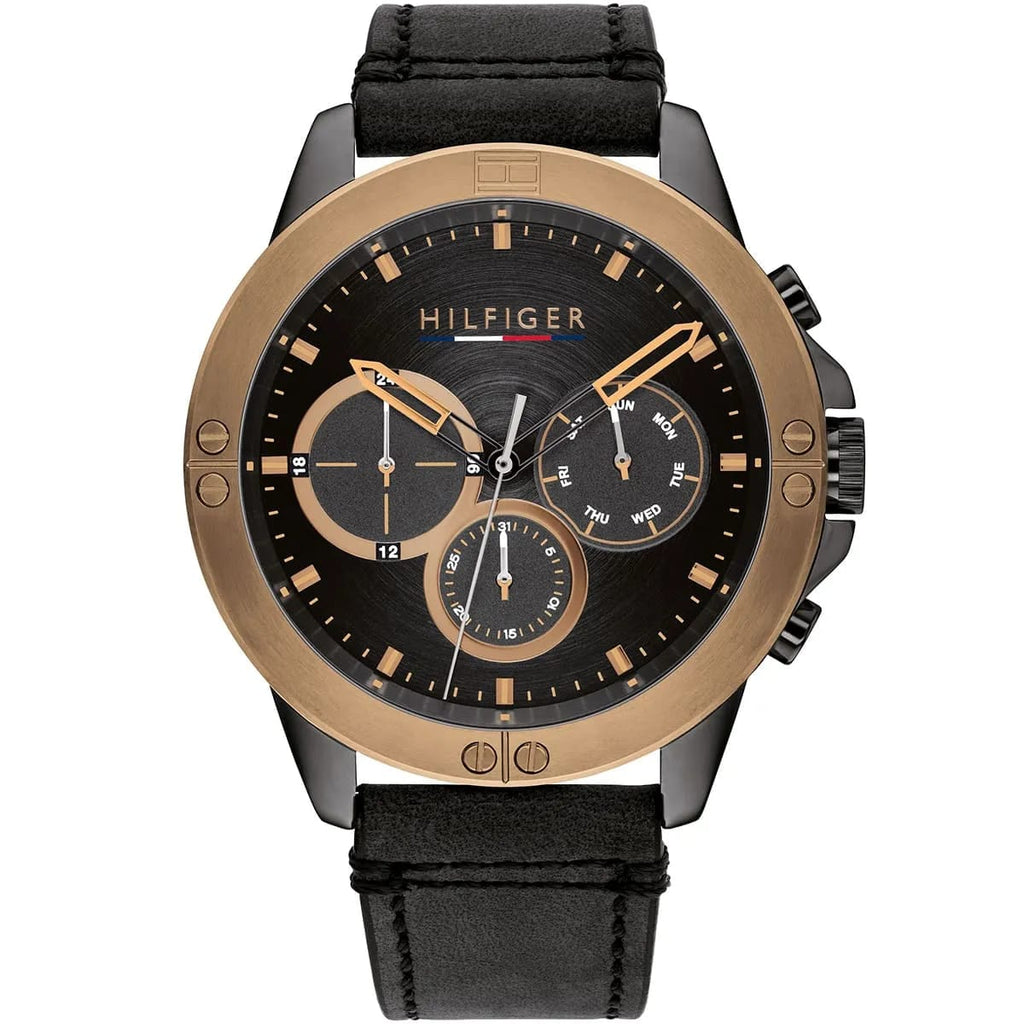 Tommy Hilfiger Harley 1791893 Men’s Black Dial Black Leather Multi-Function Watch