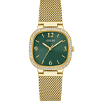 Guess GW0354L5 Square Gold Case Crystal Bezel Green Dial Gold Mesh Women's Watch