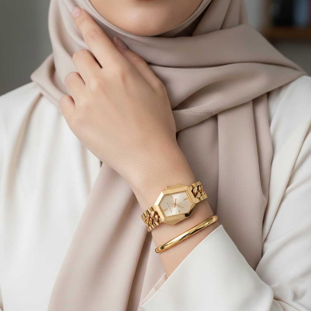 Michael Kors Gia MK4878 Gold-Tone Hexagonal Chain Watch