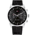 Tommy Hilfiger Sawyer 1710424 Silver Case Black Dial Black Leather Men's Watch