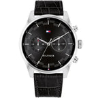 Tommy Hilfiger Sawyer 1710424 Silver Case Black Dial Black Leather Men's Watch
