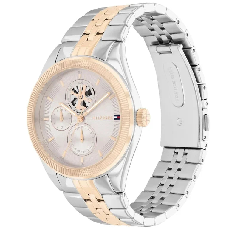 Tommy Hilfiger Monica 1782716 Two-Tone Skeleton Dial Fluted Bezel Women's Watch