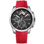 Tommy Hilfiger Decker 1791351 Silver Case Black Dial Red Silicone Men's Watch