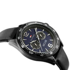 Tommy Hilfiger Erik 1791368 Black IP Case Blue Textured Dial Black Leather Men's Watch