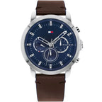 Tommy Hilfiger Jameson 1791797 Silver Case Blue Dial Brown Leather Men's Watch
