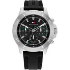 Tommy Hilfiger Bryan 1792111 Men's Silver Case Black Dial Rubber Watch