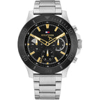 Tommy Hilfiger Bryan 1792114 Men's Silver Case Black Dial Gold Accents Watch